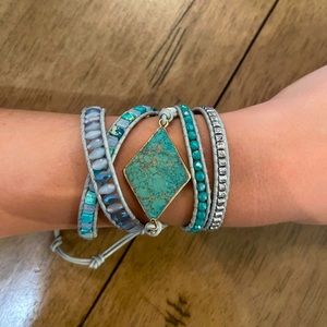 Turquoise and beaded wrap bracelet